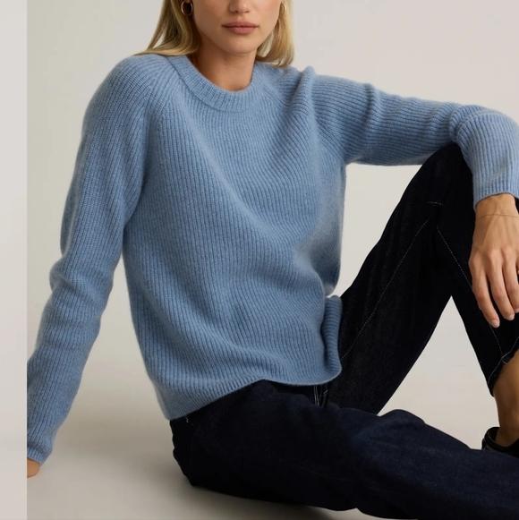 Quince 100% Mongolian Cashmere Fisherman Crewneck Sweater In Faded Denim - Picture 12 of 16